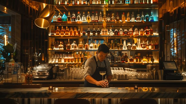 A bartender mixing a cocktail in a chic bar