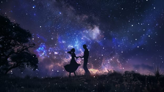 A couple dancing under the starry sky