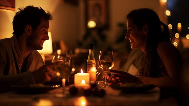 A couple enjoying a romantic candlelit dinner