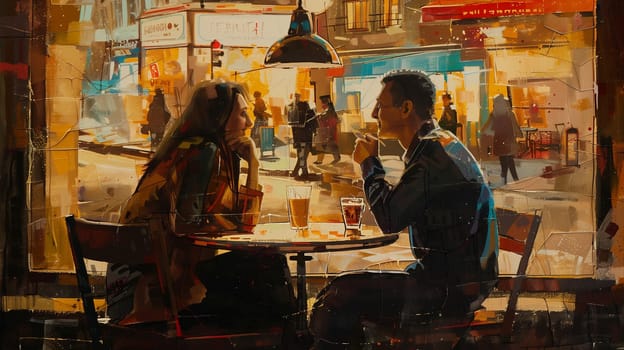 A couple sitting comfortably in a cafe and chatting