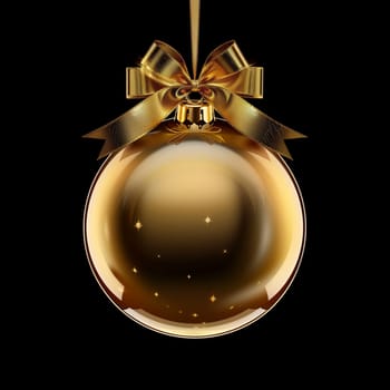 gold Christmas ball with ribbon and a bow