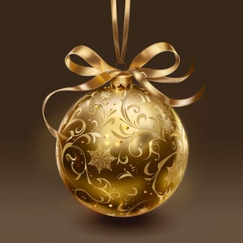 gold Christmas ball with ribbon and a bow