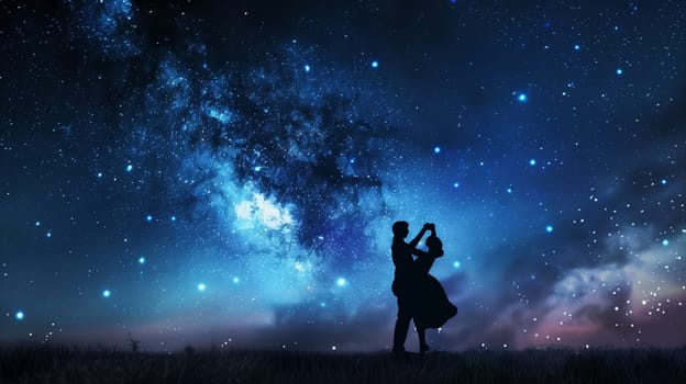 A couple dancing under the starry sky