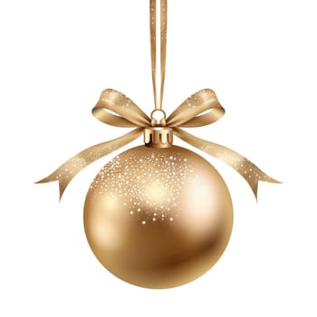 gold Christmas ball with ribbon and a bow