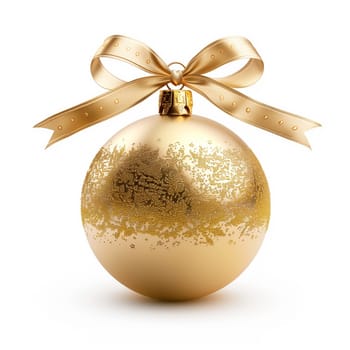 gold Christmas ball with ribbon and a bow
