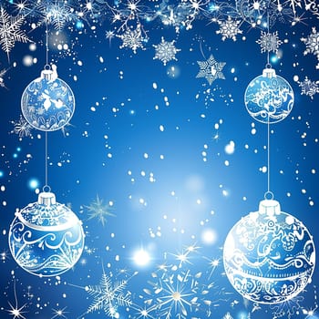 blue christmas background with snowflakes and christmas balls