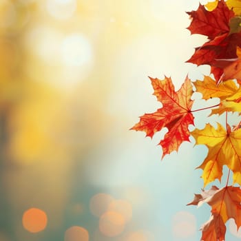 web banner design for autumn season and end year activity with red and yellow maple leaves with soft focus light and bokeh background