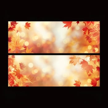 web banner design for autumn season and end year activity with red and yellow maple leaves with soft focus light and bokeh background