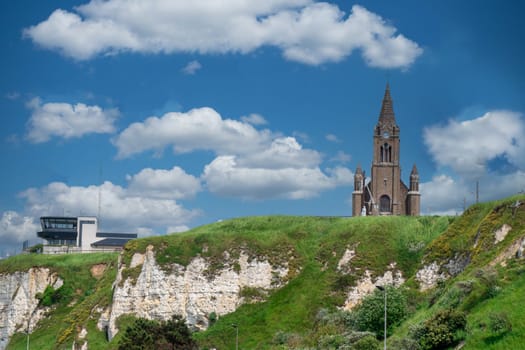 a church at the white alabaster cliff coast in Dieppe
