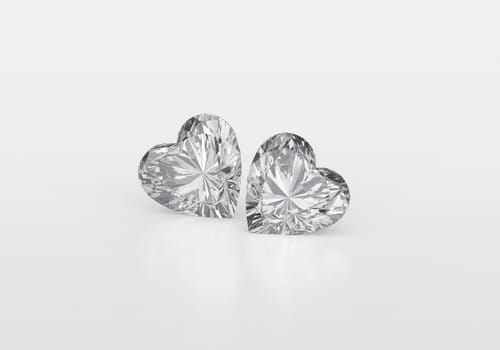 Heart diamond with reflection on white background