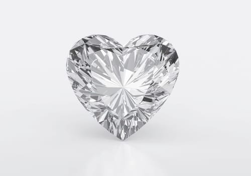 Heart diamond with reflection on white background