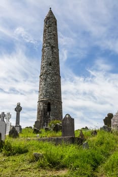 The round tower near the ruins of Ardmore Cathedral, County Waterford in the Republic of Ireland.