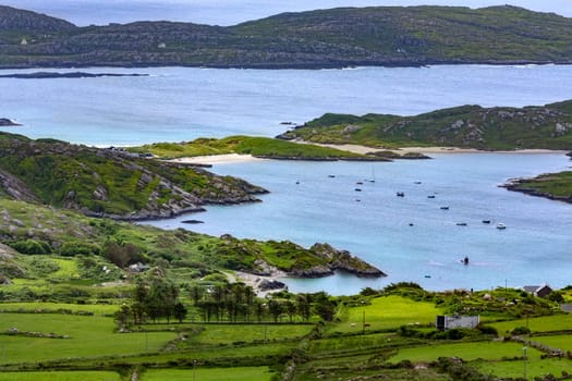 Scenic coastal landscape on the Ring of Kerry, a part of the Wild Atlantic Way on the west coast of the Republic of Ireland.