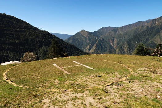 Helicopter platform on the way between Salleri and Lukla, Mount Everest Basecamp Trek, Nepal 2022