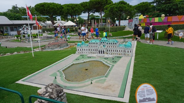Viserba, Italy - June 25, 2024: Belvedere is a palace complex in Vienna at Theme park Italy in Miniature or Italia in Miniatura in Rimini, Italy - Reproduction of famous attractions in a small scale