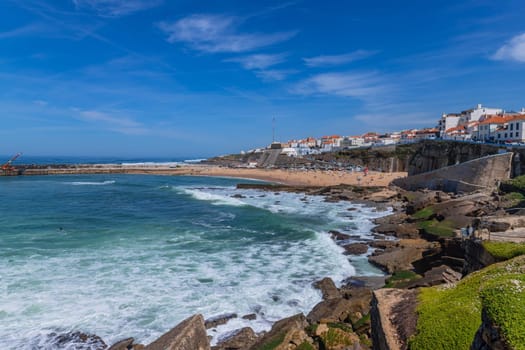 Ericeira Portugal: April 13, 2024: View of the Praia dos Pescadores (fishermen beach) in Ericeira village near Lisbon. Ericeira Portugal