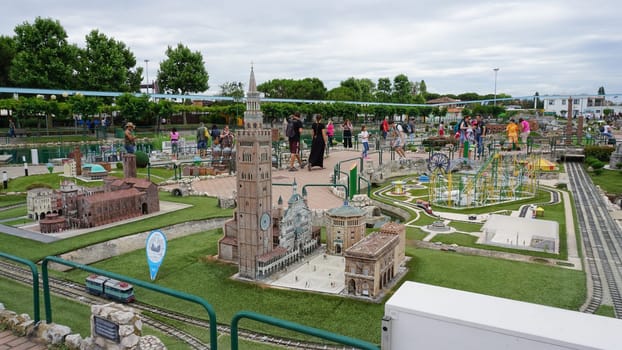 Viserba, Italy - June 25, 2024: The Duomo di Cremona at Theme park Italy in Miniature or Italia in Miniatura in Rimini, Italy - Reproduction of famous attractions in a small scale