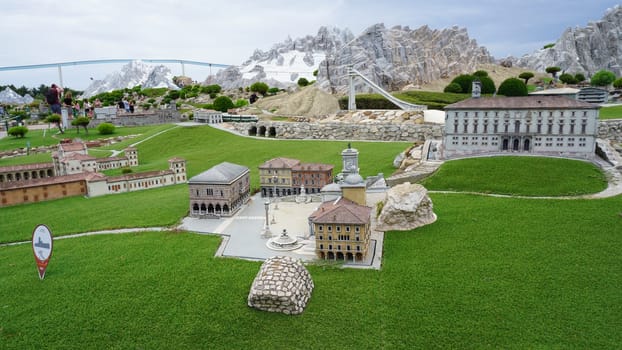 Viserba, Italy - June 25, 2024: Udine at Theme park Italy in Miniature or Italia in Miniatura in Rimini, Italy - Reproduction of famous attractions in a small scale