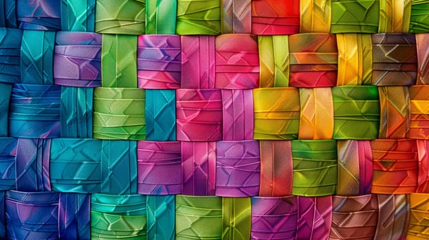 Colorful weave seamless pattern. Interlacing bands, thin texture vertical and horizontal lines. AI generated