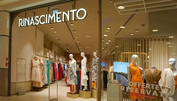 Rimini, Italy - June 25, 2024: Signage from Rinascimento store at Rimini at Italy