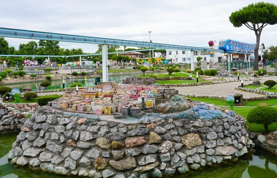 Viserba, Italy - June 25, 2024: Rocca Imperiale at Theme park Italy in Miniature or Italia in Miniatura in Rimini, Italy - Reproduction of famous attractions in a small scale