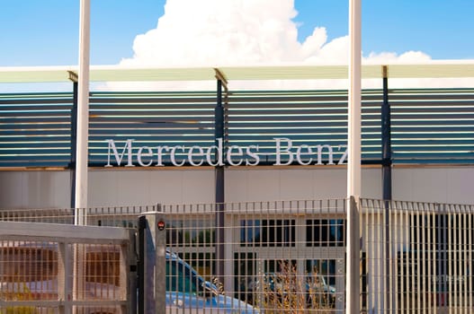 Rimini, Italy - June 25, 2024: Mercedes Benz building car sign store dealership entrance shop logo at Rimini, Italy