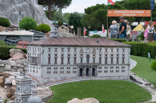 Viserba, Italy - June 25, 2024: People going at Theme park Italy in Miniature or Italia in Miniatura in Rimini, Italy - Reproduction of famous attractions in a small scale