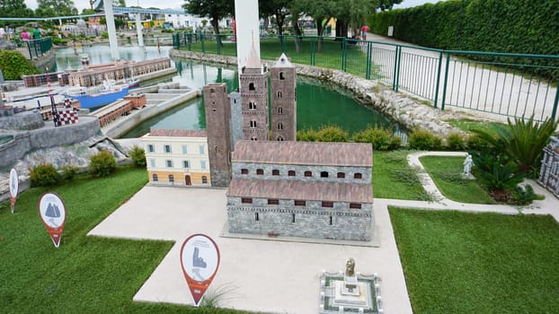 Viserba, Italy - June 25, 2024: Albenga at Theme park Italy in Miniature or Italia in Miniatura in Rimini, Italy - Reproduction of famous attractions in a small scale