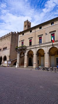 Rimini, Italy, September 2, 2021: People going at the piazza Martiri in the italian city Rimini at Italy