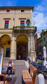 Rimini, Italy, September 2, 2021: People going at the piazza Martiri in the italian city Rimini at Italy
