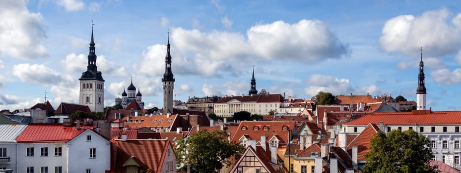 Panoramic view of the city of Tallinn in Estonia. The Old Town is one of the best preserved medieval cities in Europe and is a UNESCO World Heritage Site.  Tallinn is the capital of Estonia, and a major port on the Gulf of Finland.