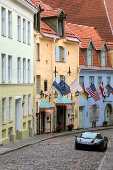 A quiet side street in the old town area of Tallinn in Estonia.