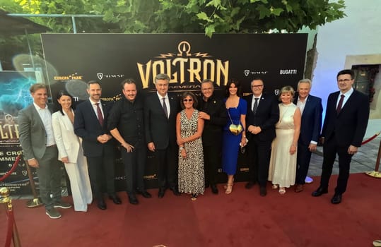 The Mack family with guests of honour at the official opening of the new Voltron Nevera roller coaster at the Croatian Summer Festival at Europa Park Rust 2024