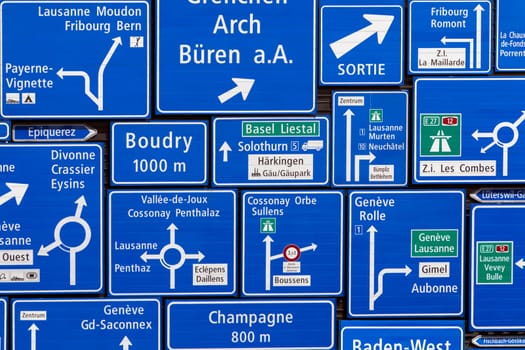 Swiss Road Signs - Photographed at the Swiss Museum of Transport at Lucerne in Switzerland.
