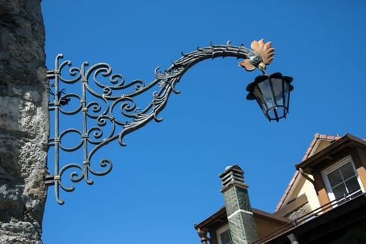 Ornate street light in the town of Morges in the Vaud canton of Switzerland