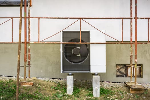 Family house reconstruction with new installed air heat pump, heating system