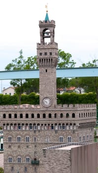 Viserba, Italy - June 25, 2024: The Palazzo Vecchio Florence at Theme park Italy in Miniature or Italia in Miniatura in Rimini, Italy