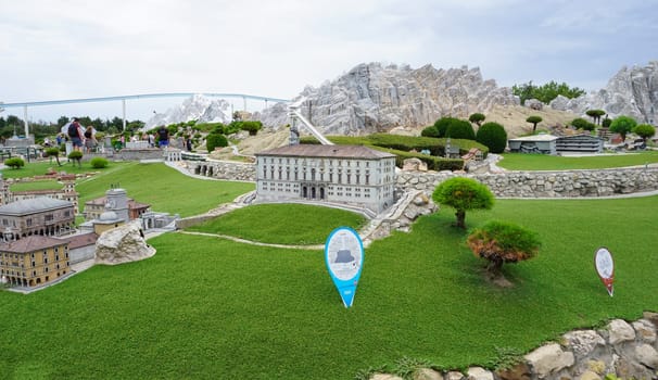 Viserba, Italy - June 25, 2024: Udine at Theme park Italy in Miniature or Italia in Miniatura in Rimini, Italy - Reproduction of famous attractions in a small scale