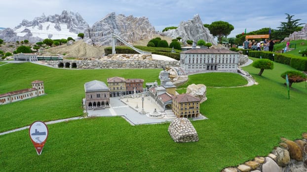 Viserba, Italy - June 25, 2024: Udine at Theme park Italy in Miniature or Italia in Miniatura in Rimini, Italy - Reproduction of famous attractions in a small scale