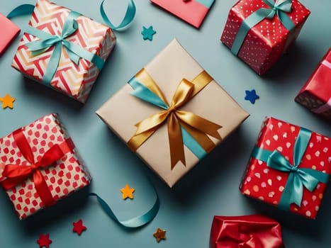 Closeup of the colorful birthday gifts