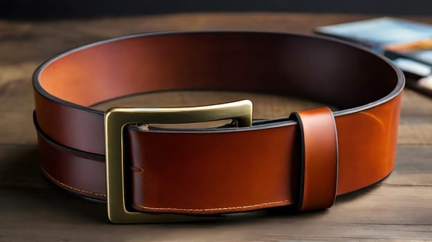 Closeup of the leather wallet and belt