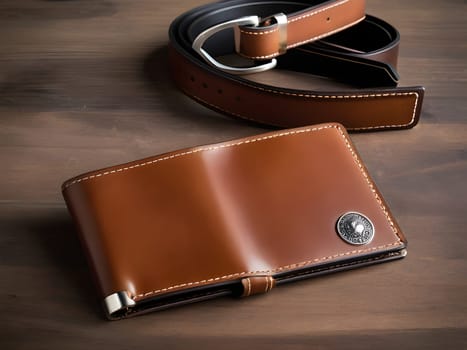 Closeup of the leather wallet and belt