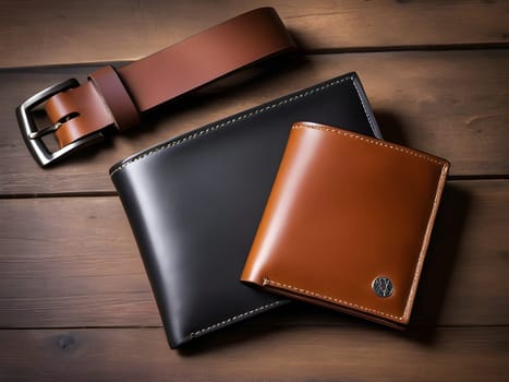 Closeup of the leather wallet and belt
