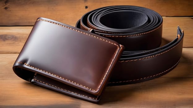 Closeup of the leather wallet and belt