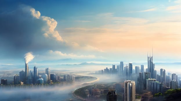 View on the city with pollution