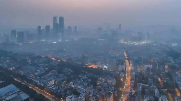 View on the city with pollution