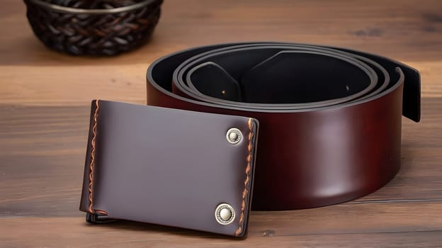 Closeup of the leather wallet and belt