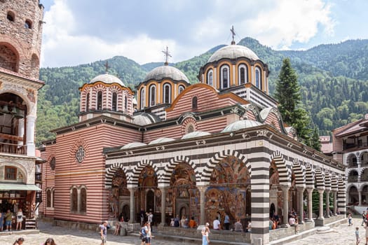 RIL MONASTERY, BULGARIA - 14.07. 2024: Tourist visit to the monastery of St. Ivan Rila, Kyustendil region, Bulgaria