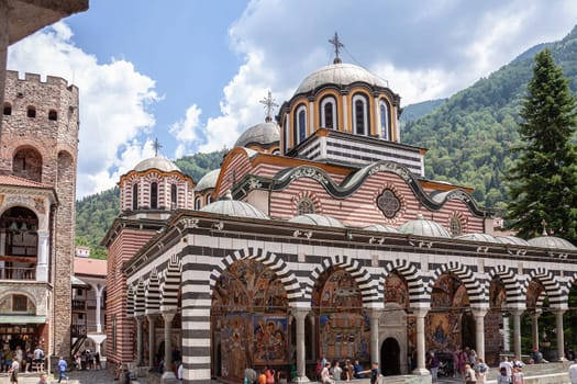 RIL MONASTERY, BULGARIA - 14.07. 2024: Tourist visit to the monastery of St. Ivan Rila, Kyustendil region, Bulgaria