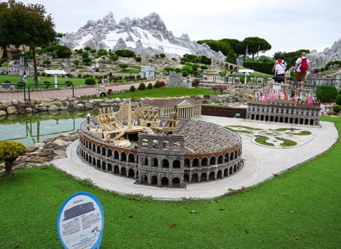 Viserba, Italy - June 25, 2024: Arena at Verona at Theme park Italy in Miniature or Italia in Miniatura in Rimini, Italy - Reproduction of famous attractions in a small scale